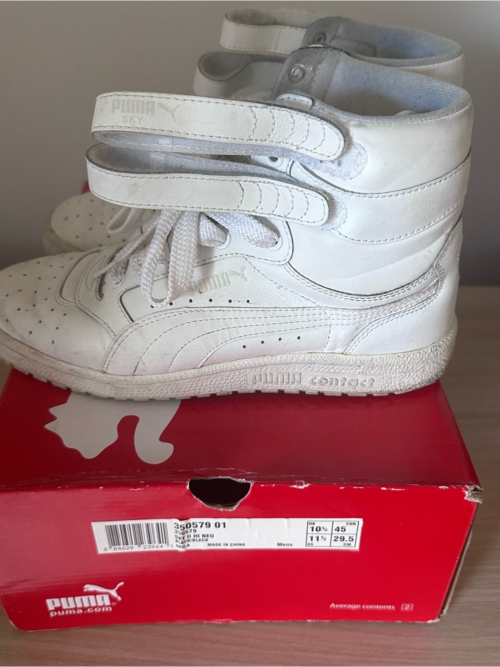 Puma Kids White High-Top Velcro & Lace Sneakers